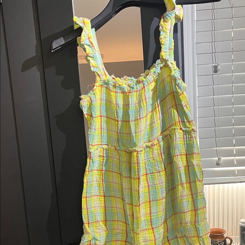 Yellow and Blue Plaid Ruffle Dress